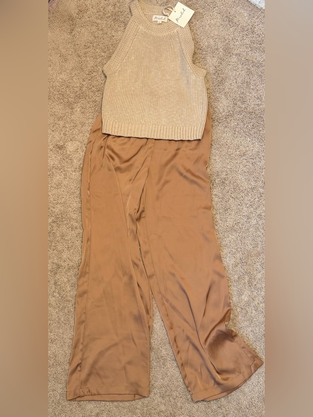 NWT - knit sweater tank and satin pants set